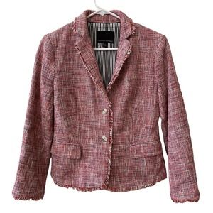 Banana Republic Pink Tweed Blazer Size 4 Fringed Jacket Lined Woven